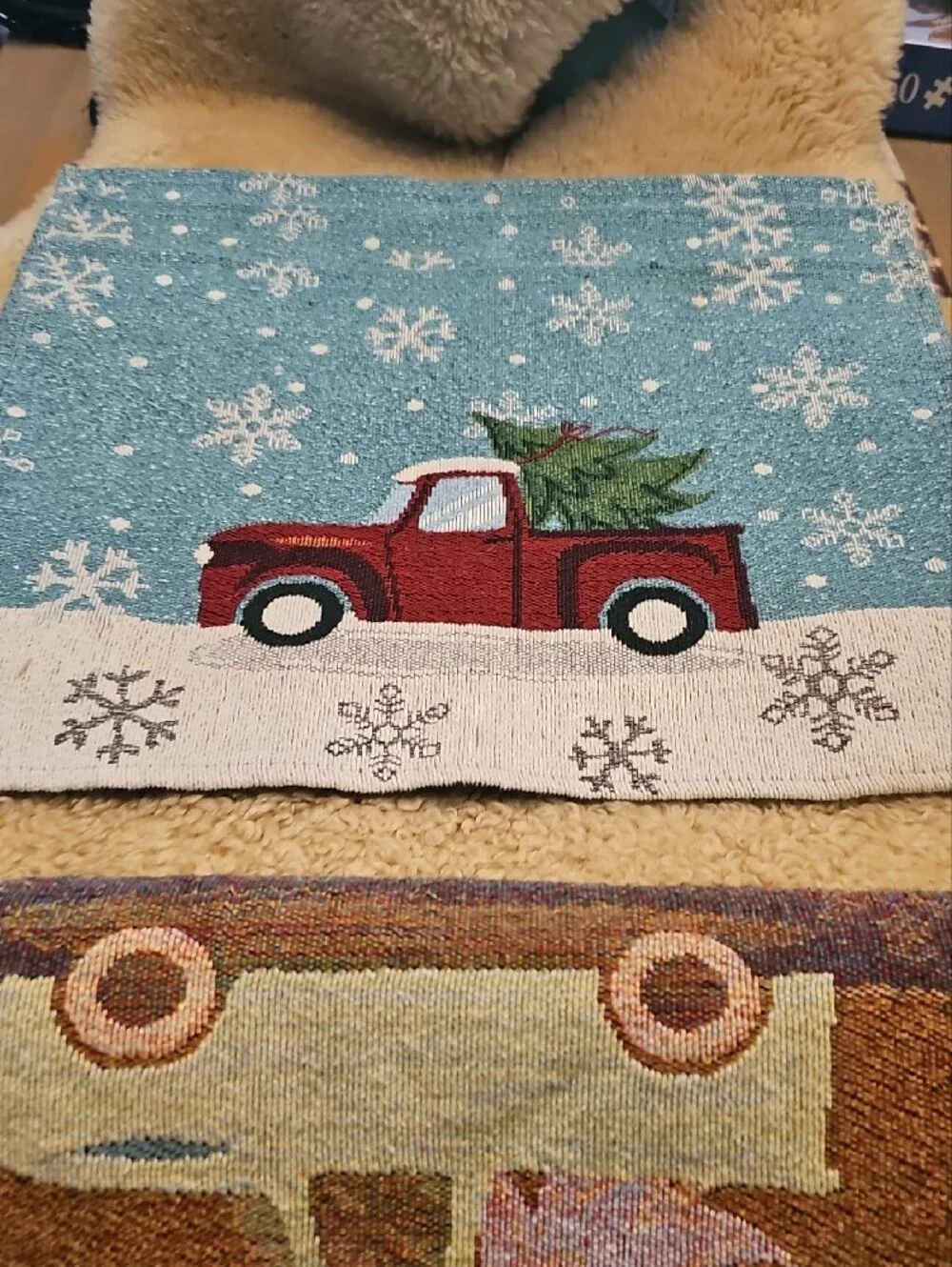 Holiday Red Truck Decorative Tapestry Placemats 5 Total